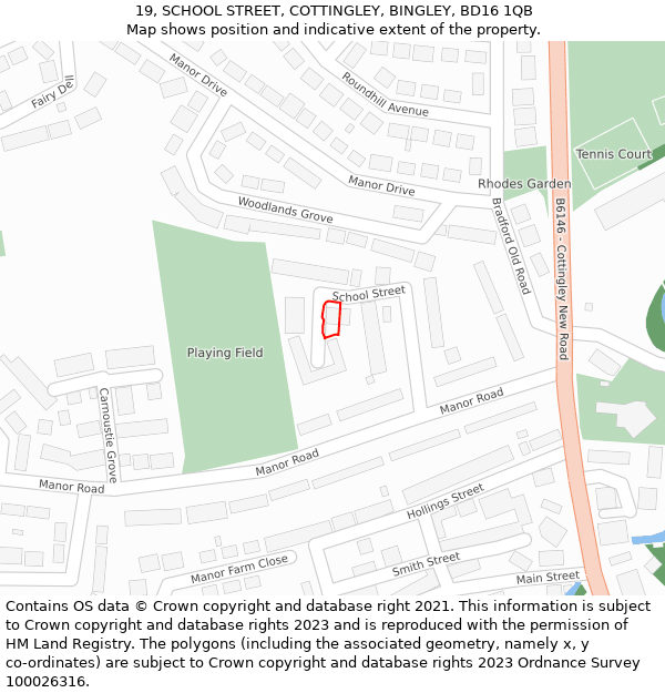 19, SCHOOL STREET, COTTINGLEY, BINGLEY, BD16 1QB: Location map and indicative extent of plot