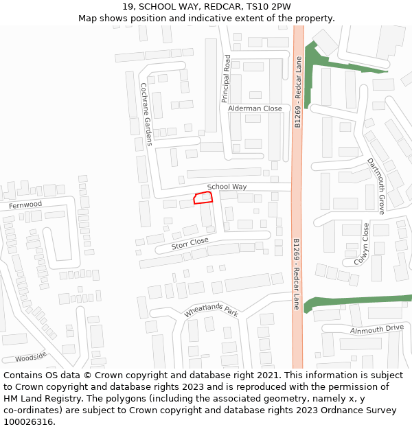 19, SCHOOL WAY, REDCAR, TS10 2PW: Location map and indicative extent of plot