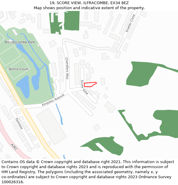 19, SCORE VIEW, ILFRACOMBE, EX34 8EZ: Location map and indicative extent of plot