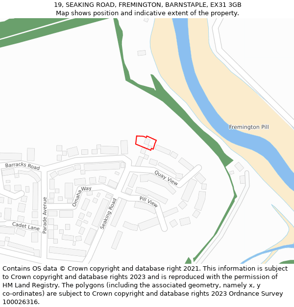 19, SEAKING ROAD, FREMINGTON, BARNSTAPLE, EX31 3GB: Location map and indicative extent of plot