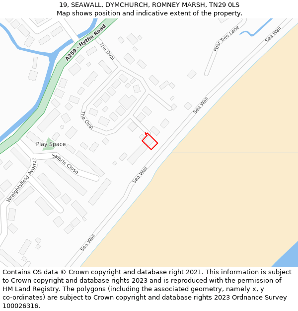 19, SEAWALL, DYMCHURCH, ROMNEY MARSH, TN29 0LS: Location map and indicative extent of plot