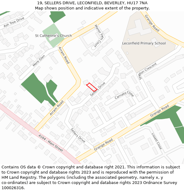 19, SELLERS DRIVE, LECONFIELD, BEVERLEY, HU17 7NA: Location map and indicative extent of plot