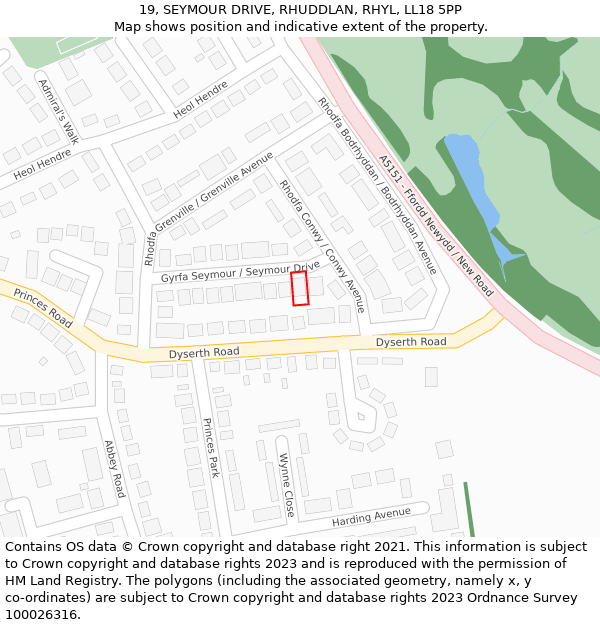 19, SEYMOUR DRIVE, RHUDDLAN, RHYL, LL18 5PP: Location map and indicative extent of plot