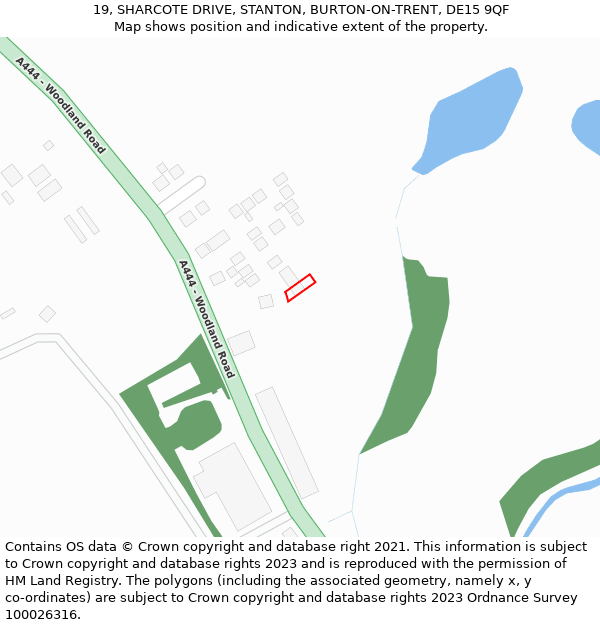 19, SHARCOTE DRIVE, STANTON, BURTON-ON-TRENT, DE15 9QF: Location map and indicative extent of plot