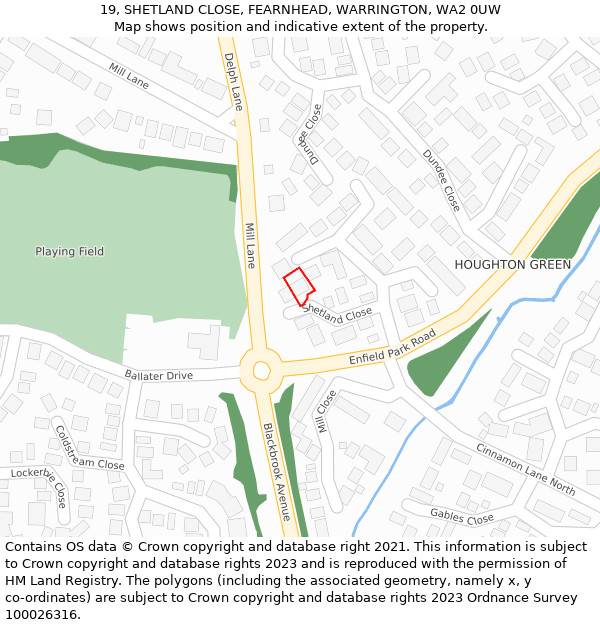 19, SHETLAND CLOSE, FEARNHEAD, WARRINGTON, WA2 0UW: Location map and indicative extent of plot