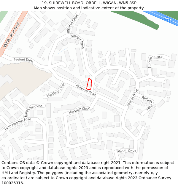 19, SHIREWELL ROAD, ORRELL, WIGAN, WN5 8SP: Location map and indicative extent of plot