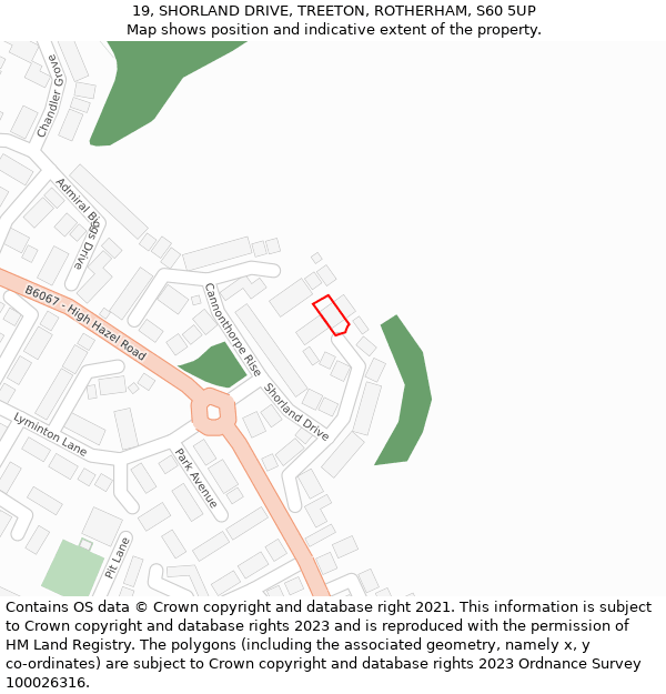 19, SHORLAND DRIVE, TREETON, ROTHERHAM, S60 5UP: Location map and indicative extent of plot