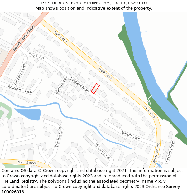 19, SIDEBECK ROAD, ADDINGHAM, ILKLEY, LS29 0TU: Location map and indicative extent of plot