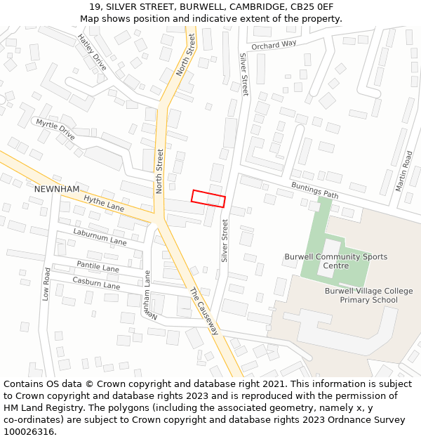 19, SILVER STREET, BURWELL, CAMBRIDGE, CB25 0EF: Location map and indicative extent of plot