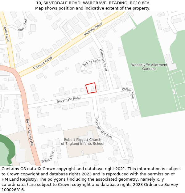 19, SILVERDALE ROAD, WARGRAVE, READING, RG10 8EA: Location map and indicative extent of plot