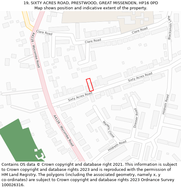 19, SIXTY ACRES ROAD, PRESTWOOD, GREAT MISSENDEN, HP16 0PD: Location map and indicative extent of plot