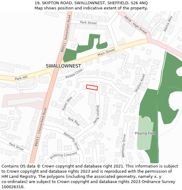 19, SKIPTON ROAD, SWALLOWNEST, SHEFFIELD, S26 4NQ: Location map and indicative extent of plot
