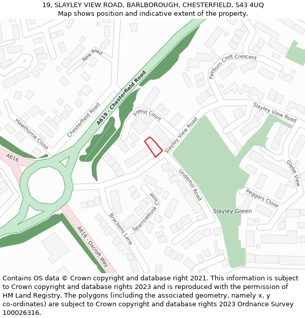 19, SLAYLEY VIEW ROAD, BARLBOROUGH, CHESTERFIELD, S43 4UQ: Location map and indicative extent of plot