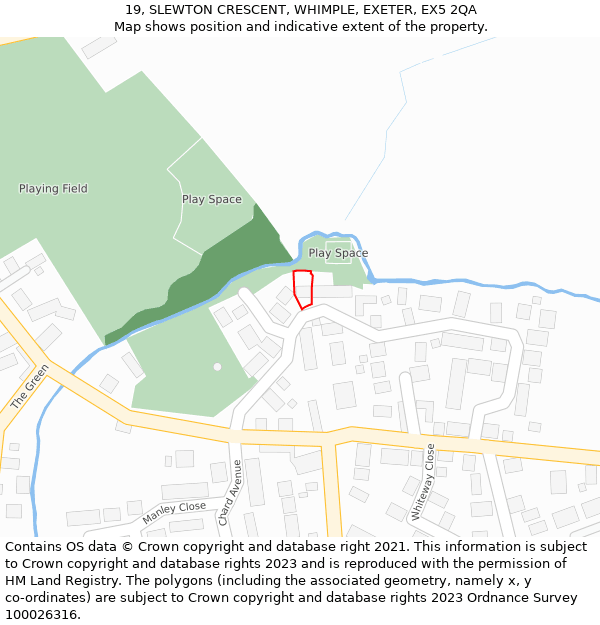 19, SLEWTON CRESCENT, WHIMPLE, EXETER, EX5 2QA: Location map and indicative extent of plot