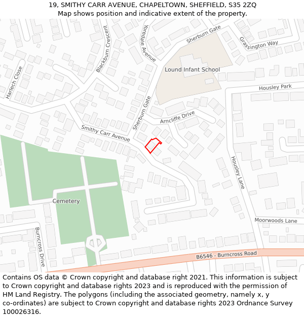 19, SMITHY CARR AVENUE, CHAPELTOWN, SHEFFIELD, S35 2ZQ: Location map and indicative extent of plot