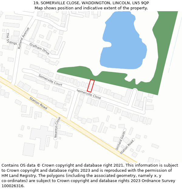 19, SOMERVILLE CLOSE, WADDINGTON, LINCOLN, LN5 9QP: Location map and indicative extent of plot