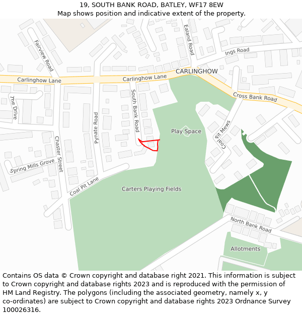 19, SOUTH BANK ROAD, BATLEY, WF17 8EW: Location map and indicative extent of plot