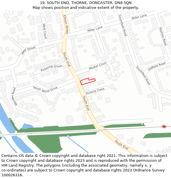 19, SOUTH END, THORNE, DONCASTER, DN8 5QN: Location map and indicative extent of plot