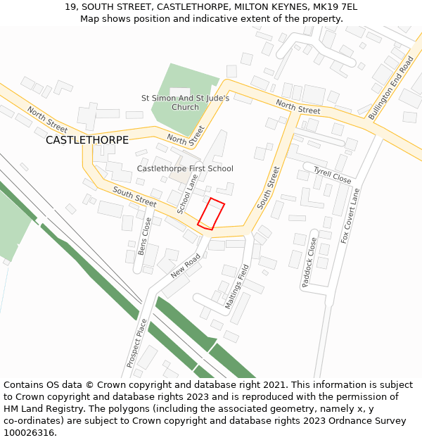 19, SOUTH STREET, CASTLETHORPE, MILTON KEYNES, MK19 7EL: Location map and indicative extent of plot