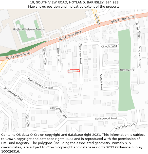 19, SOUTH VIEW ROAD, HOYLAND, BARNSLEY, S74 9EB: Location map and indicative extent of plot