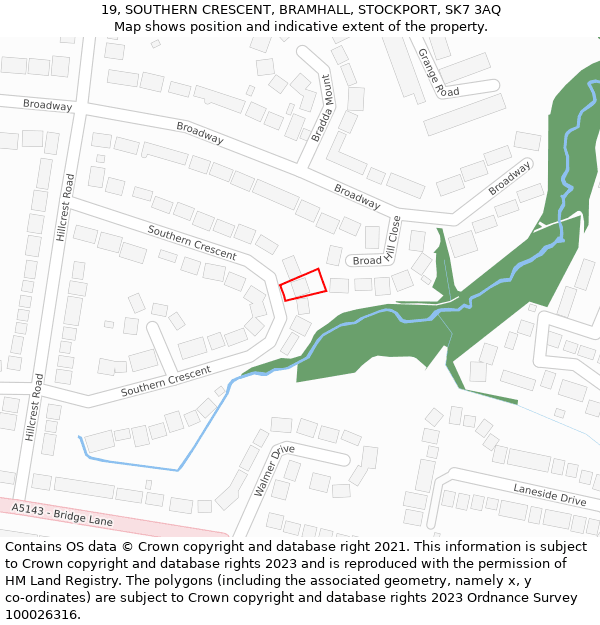 19, SOUTHERN CRESCENT, BRAMHALL, STOCKPORT, SK7 3AQ: Location map and indicative extent of plot