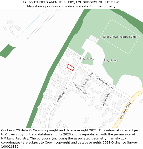 19, SOUTHFIELD AVENUE, SILEBY, LOUGHBOROUGH, LE12 7WL: Location map and indicative extent of plot