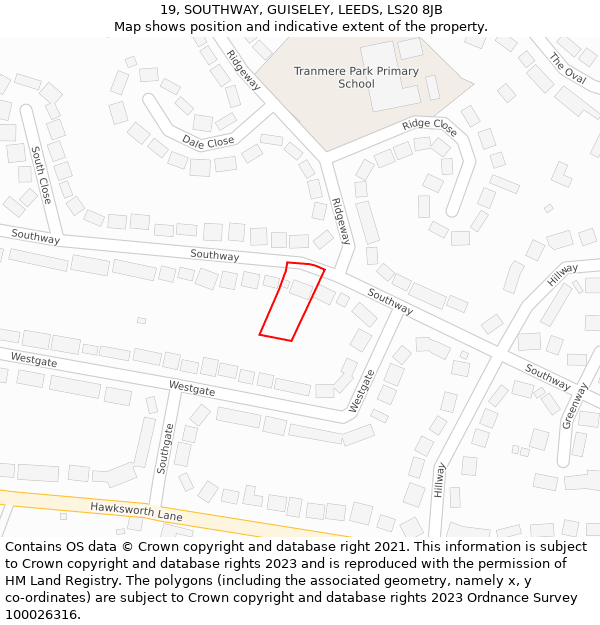 19, SOUTHWAY, GUISELEY, LEEDS, LS20 8JB: Location map and indicative extent of plot