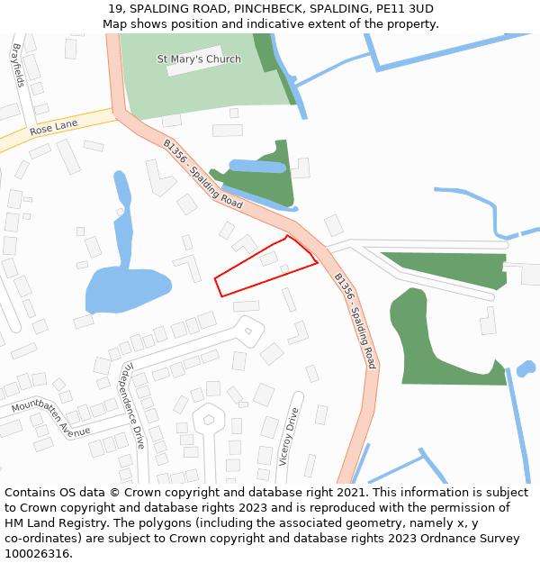 19, SPALDING ROAD, PINCHBECK, SPALDING, PE11 3UD: Location map and indicative extent of plot