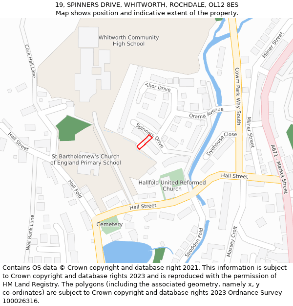 19, SPINNERS DRIVE, WHITWORTH, ROCHDALE, OL12 8ES: Location map and indicative extent of plot