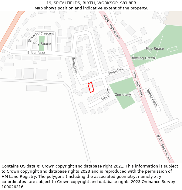 19, SPITALFIELDS, BLYTH, WORKSOP, S81 8EB: Location map and indicative extent of plot