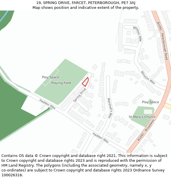 19, SPRING DRIVE, FARCET, PETERBOROUGH, PE7 3AJ: Location map and indicative extent of plot