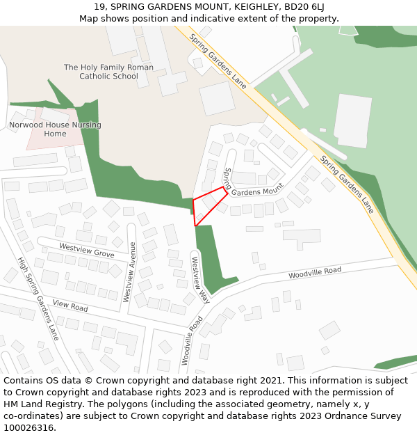 19, SPRING GARDENS MOUNT, KEIGHLEY, BD20 6LJ: Location map and indicative extent of plot