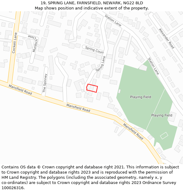 19, SPRING LANE, FARNSFIELD, NEWARK, NG22 8LD: Location map and indicative extent of plot