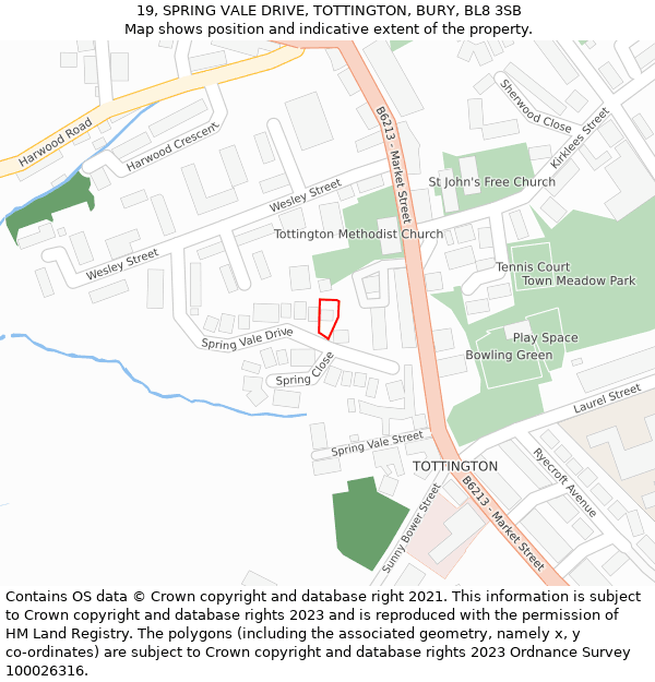 19, SPRING VALE DRIVE, TOTTINGTON, BURY, BL8 3SB: Location map and indicative extent of plot