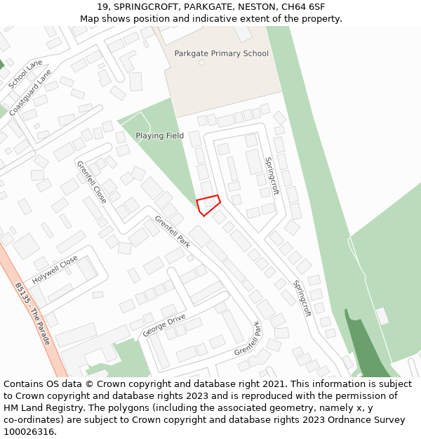 19, SPRINGCROFT, PARKGATE, NESTON, CH64 6SF: Location map and indicative extent of plot