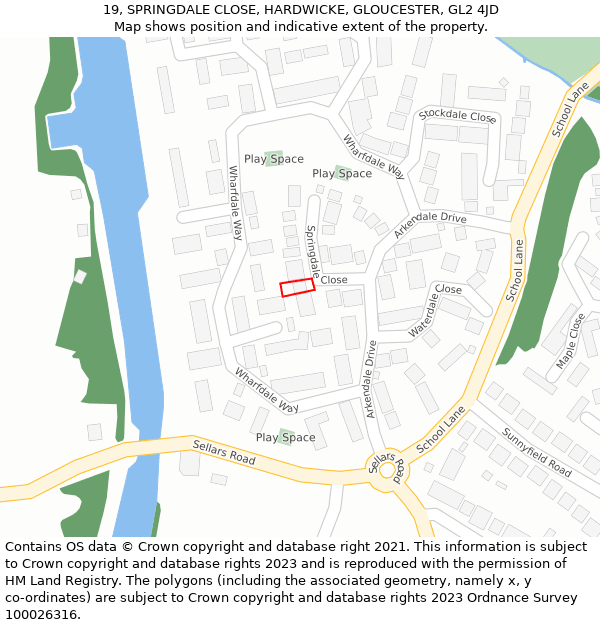 19, SPRINGDALE CLOSE, HARDWICKE, GLOUCESTER, GL2 4JD: Location map and indicative extent of plot