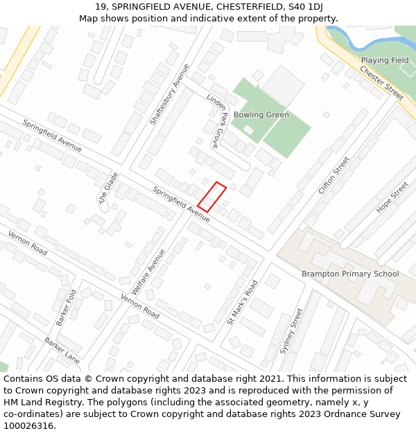 19, SPRINGFIELD AVENUE, CHESTERFIELD, S40 1DJ: Location map and indicative extent of plot