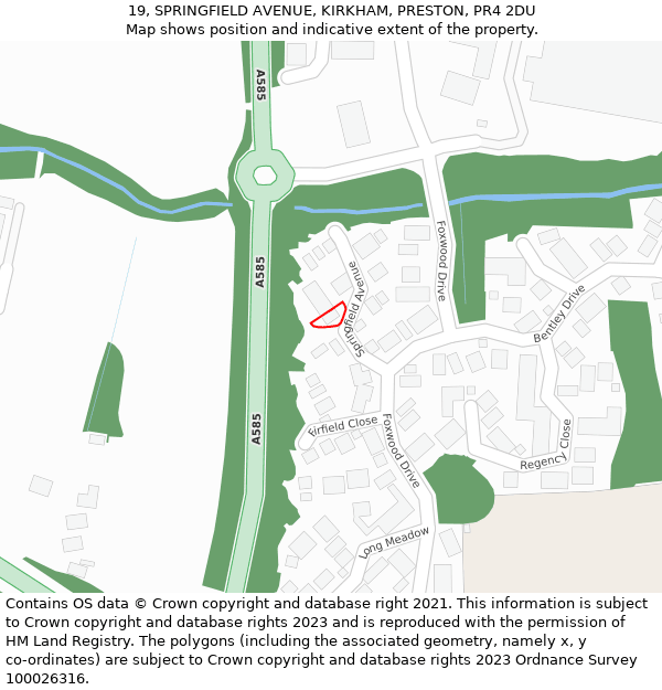 19, SPRINGFIELD AVENUE, KIRKHAM, PRESTON, PR4 2DU: Location map and indicative extent of plot