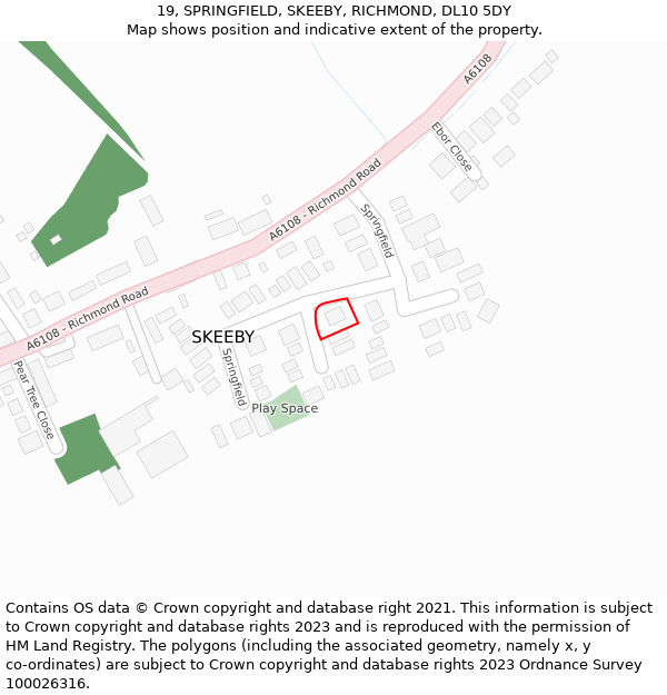 19, SPRINGFIELD, SKEEBY, RICHMOND, DL10 5DY: Location map and indicative extent of plot