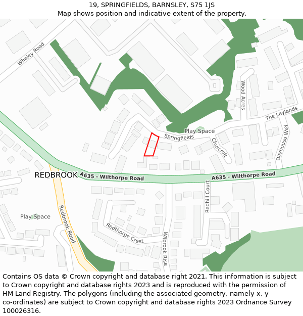 19, SPRINGFIELDS, BARNSLEY, S75 1JS: Location map and indicative extent of plot