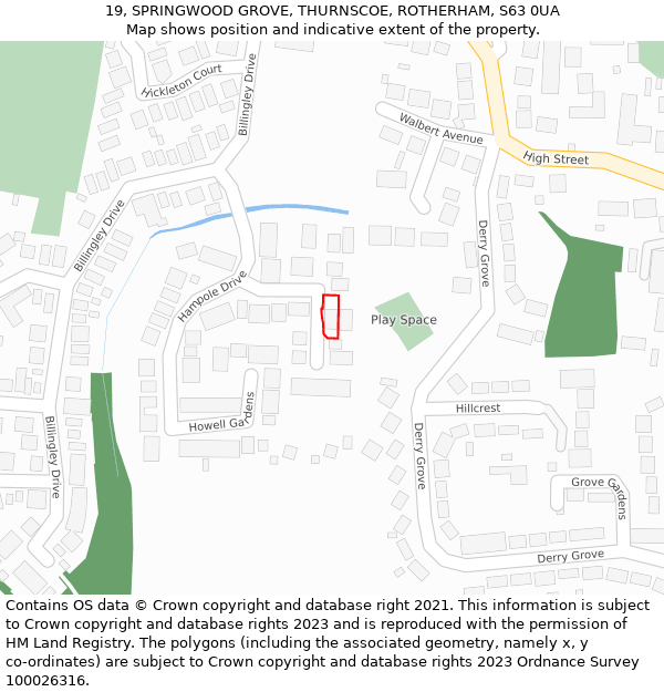 19, SPRINGWOOD GROVE, THURNSCOE, ROTHERHAM, S63 0UA: Location map and indicative extent of plot