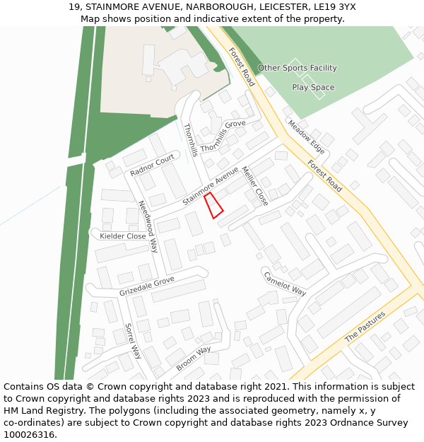 19, STAINMORE AVENUE, NARBOROUGH, LEICESTER, LE19 3YX: Location map and indicative extent of plot