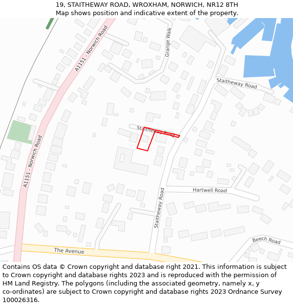 19, STAITHEWAY ROAD, WROXHAM, NORWICH, NR12 8TH: Location map and indicative extent of plot