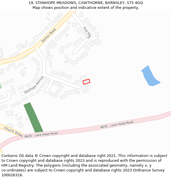 19, STANHOPE MEADOWS, CAWTHORNE, BARNSLEY, S75 4GQ: Location map and indicative extent of plot