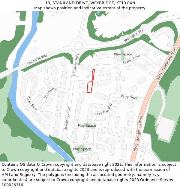 19, STANILAND DRIVE, WEYBRIDGE, KT13 0XN: Location map and indicative extent of plot