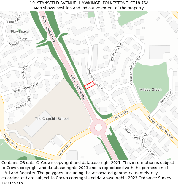 19, STANSFELD AVENUE, HAWKINGE, FOLKESTONE, CT18 7SA: Location map and indicative extent of plot