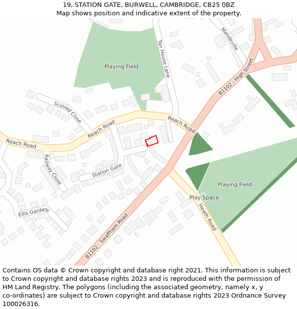 19, STATION GATE, BURWELL, CAMBRIDGE, CB25 0BZ: Location map and indicative extent of plot