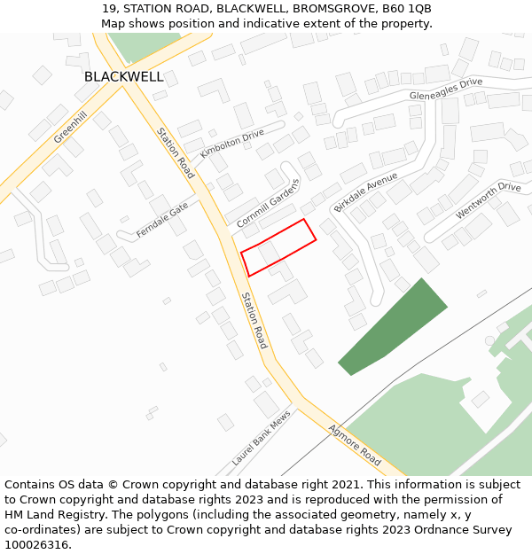 19, STATION ROAD, BLACKWELL, BROMSGROVE, B60 1QB: Location map and indicative extent of plot