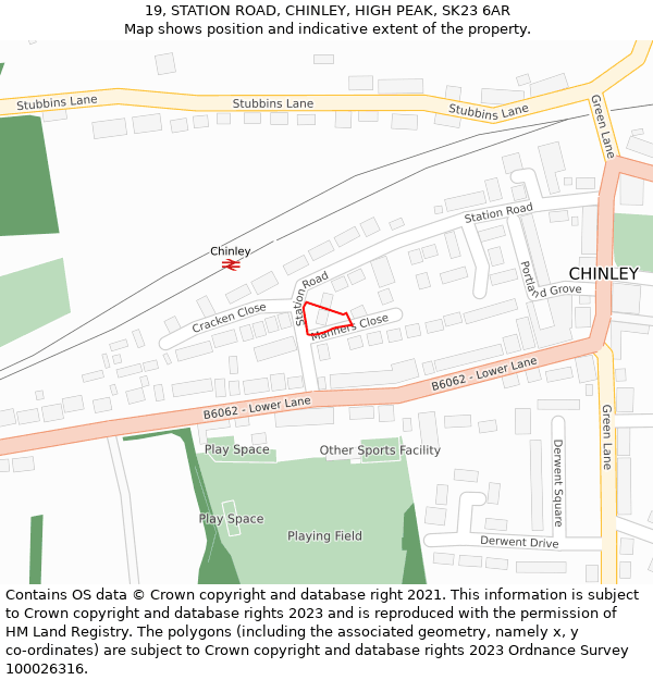 19, STATION ROAD, CHINLEY, HIGH PEAK, SK23 6AR: Location map and indicative extent of plot