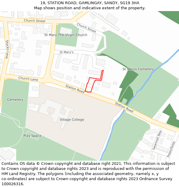 19, STATION ROAD, GAMLINGAY, SANDY, SG19 3HA: Location map and indicative extent of plot